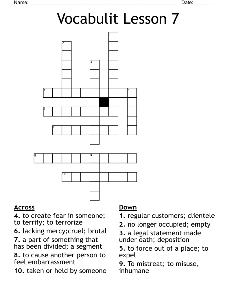 Vocabulit Lesson 7 Crossword