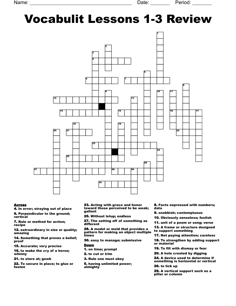 Vocabulit Lessons 1-3 Review Crossword