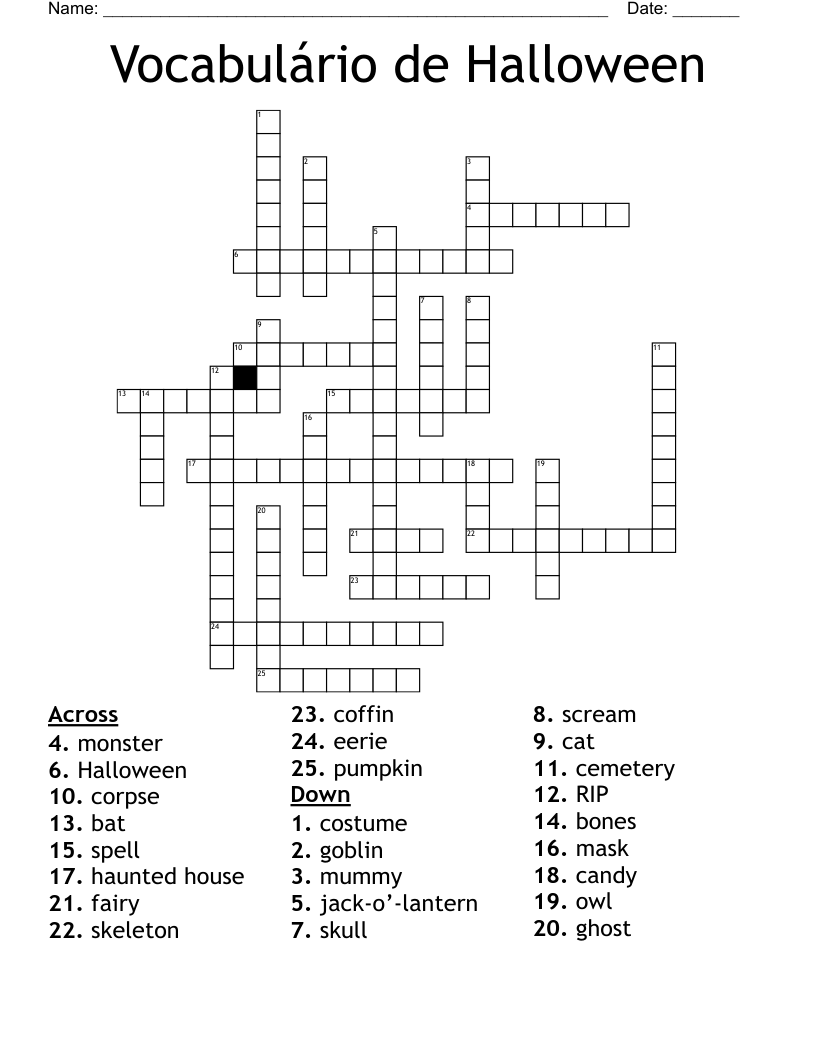 Vocabulário de Halloween Crossword