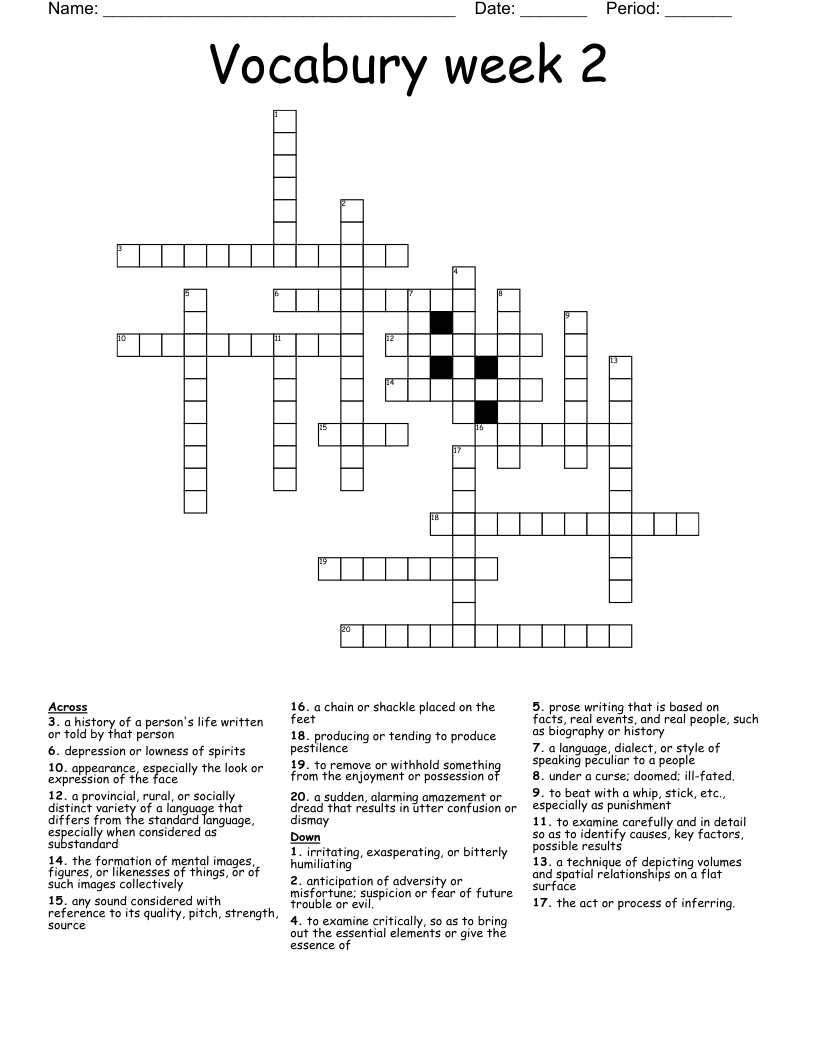 Vocabury week 2 Crossword