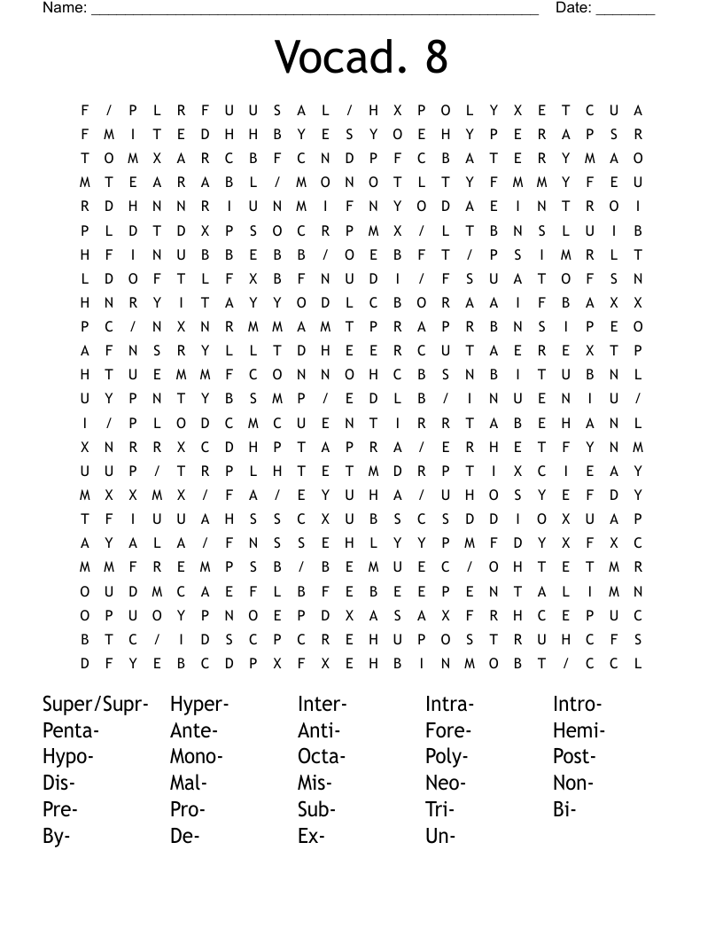 Vocad. 8 Word Search