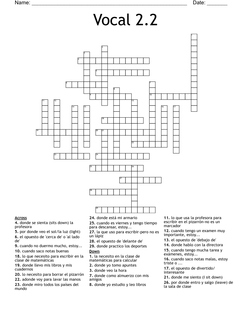 Vocal 2.2 Crossword