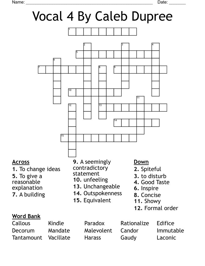 Vocal 4 By Caleb Dupree Crossword