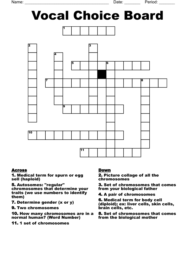 Vocal Choice Board Crossword