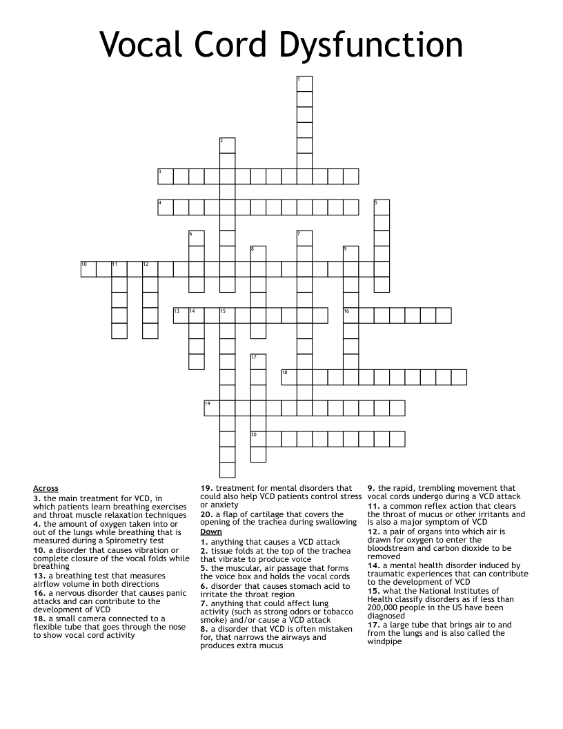Vocal Cord Dysfunction Crossword