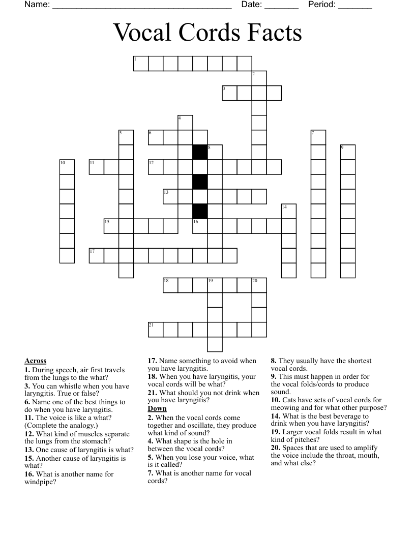 Vocal Cords Facts Crossword