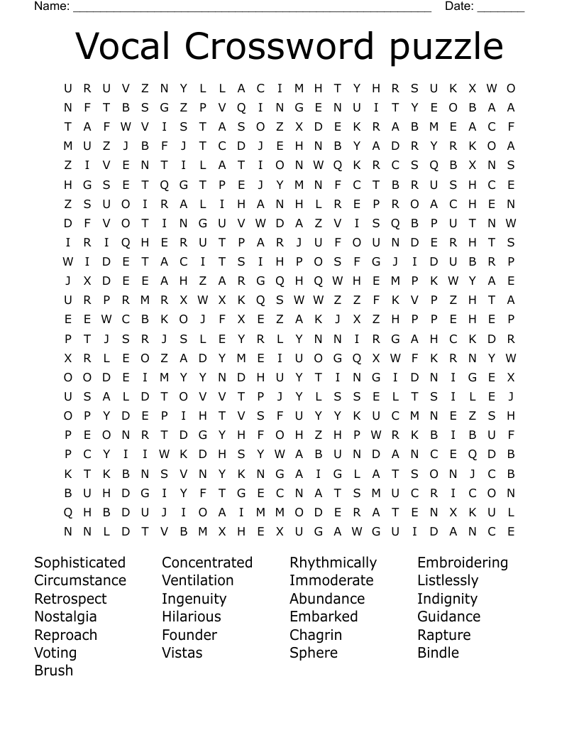 Vocal Crossword puzzle  Word Search