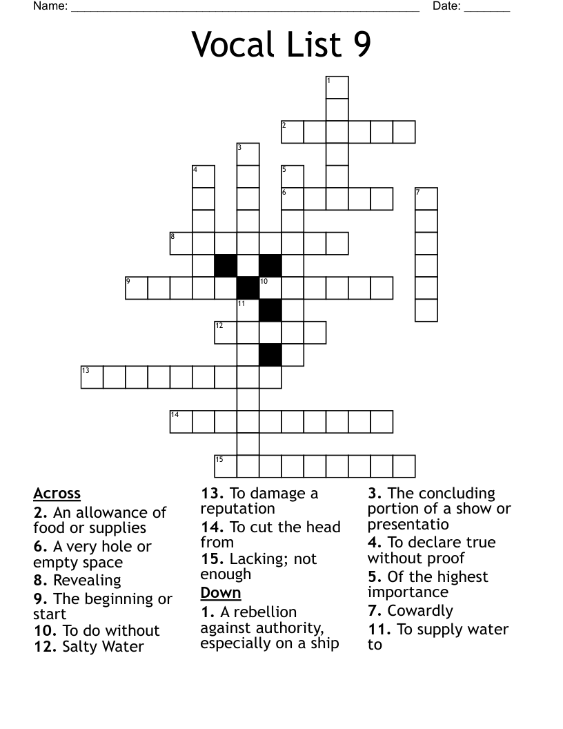 Vocal List 9 Crossword