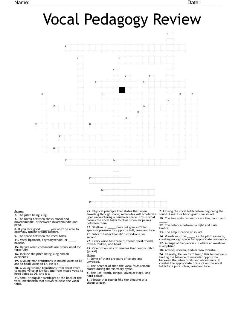 Vocal Pedagogy Review Crossword
