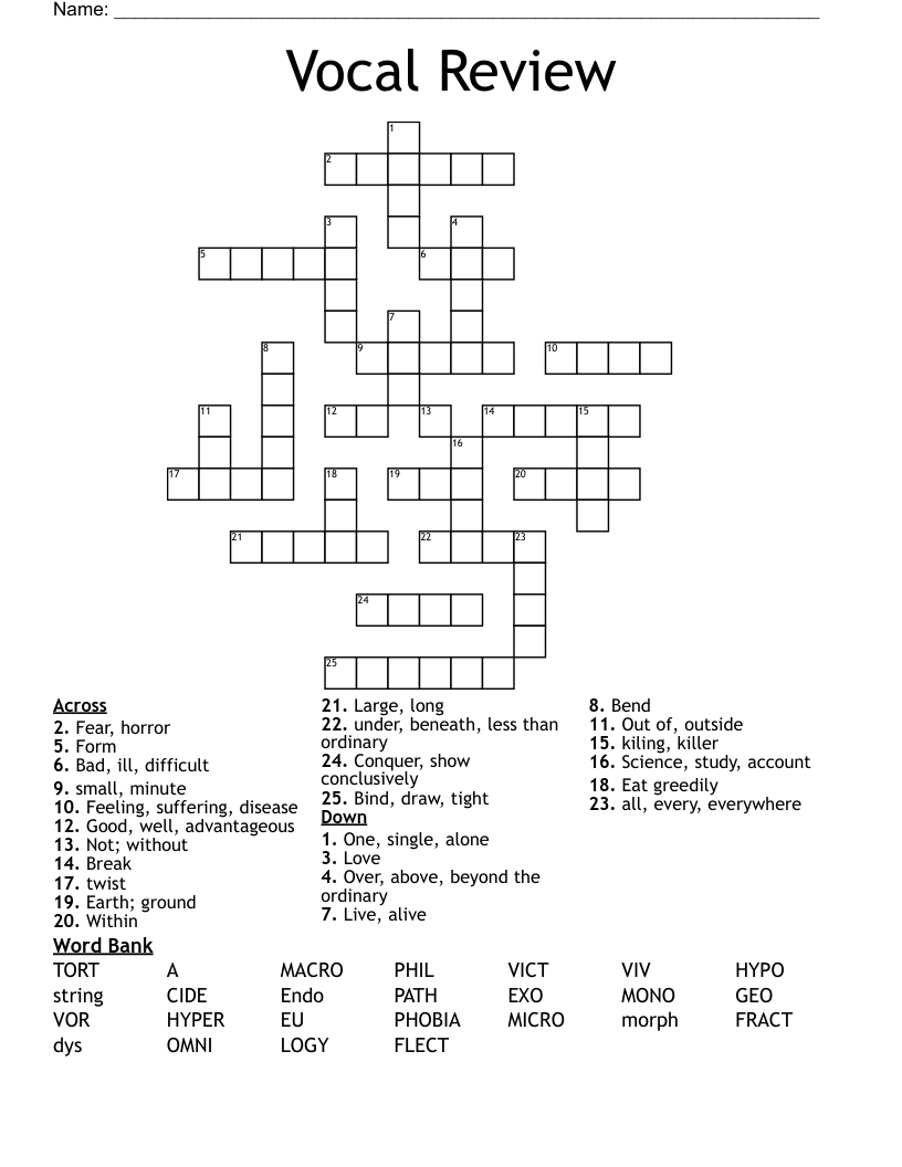 Vocal Review Crossword