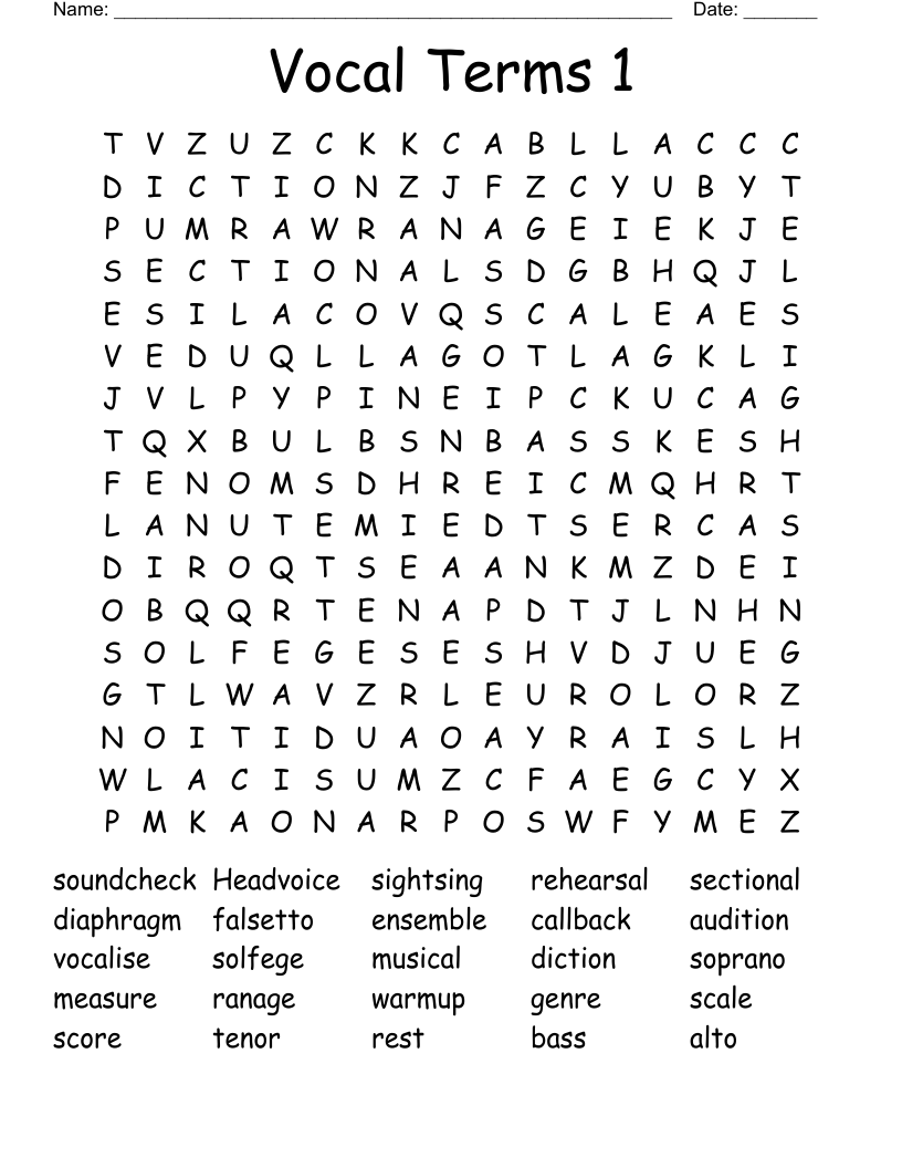 Vocal Terms 1 Word Search