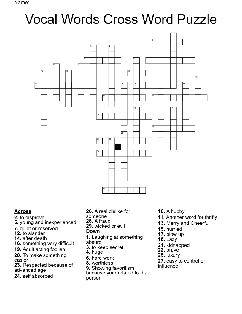 Vocal Words Cross Word Puzzle