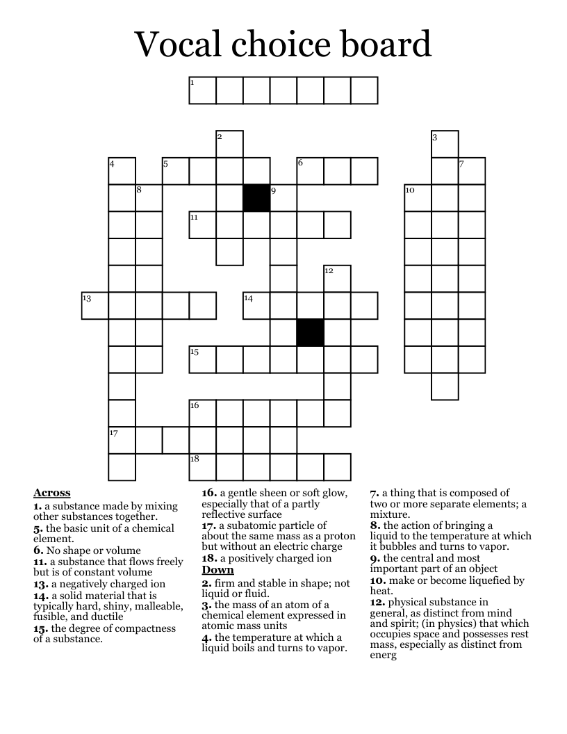 Vocal choice board  Crossword