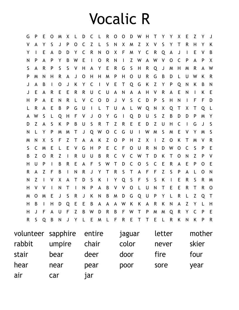 Vocalic R Word Search