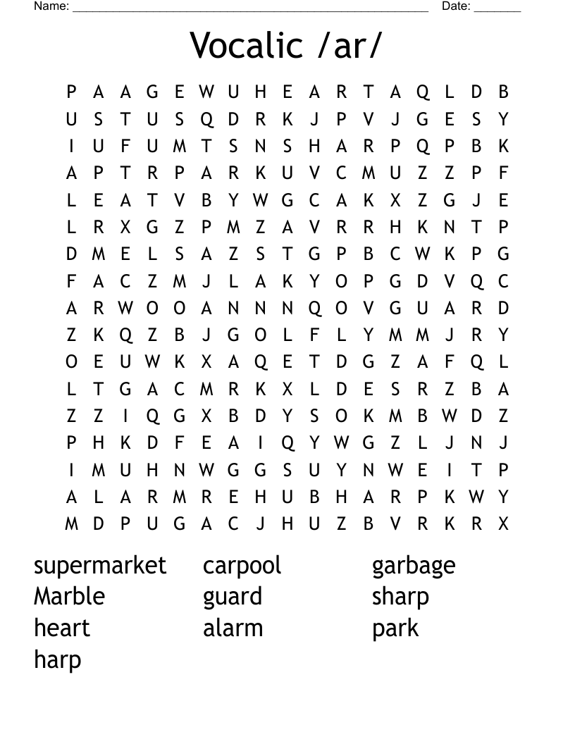 Vocalic /ar/ Word Search
