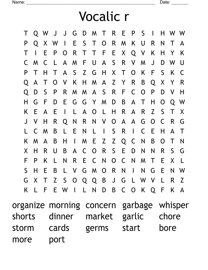 Vocalic r  Word Search