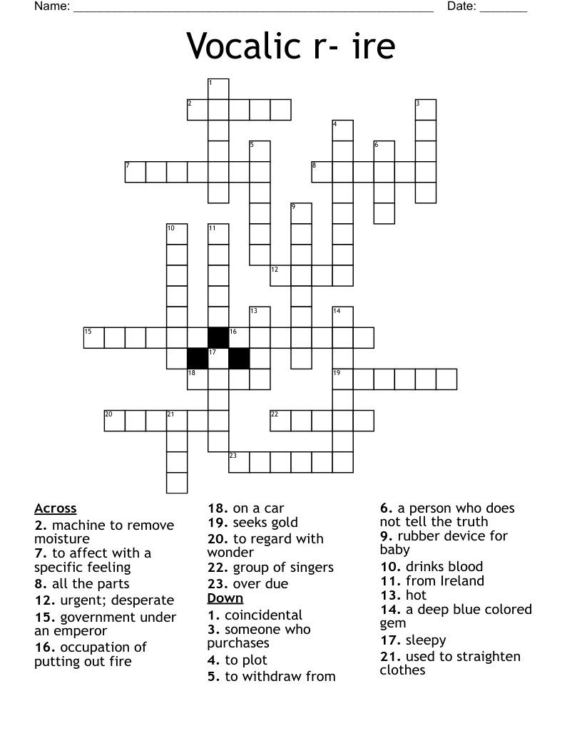 Vocalic r- ire Crossword