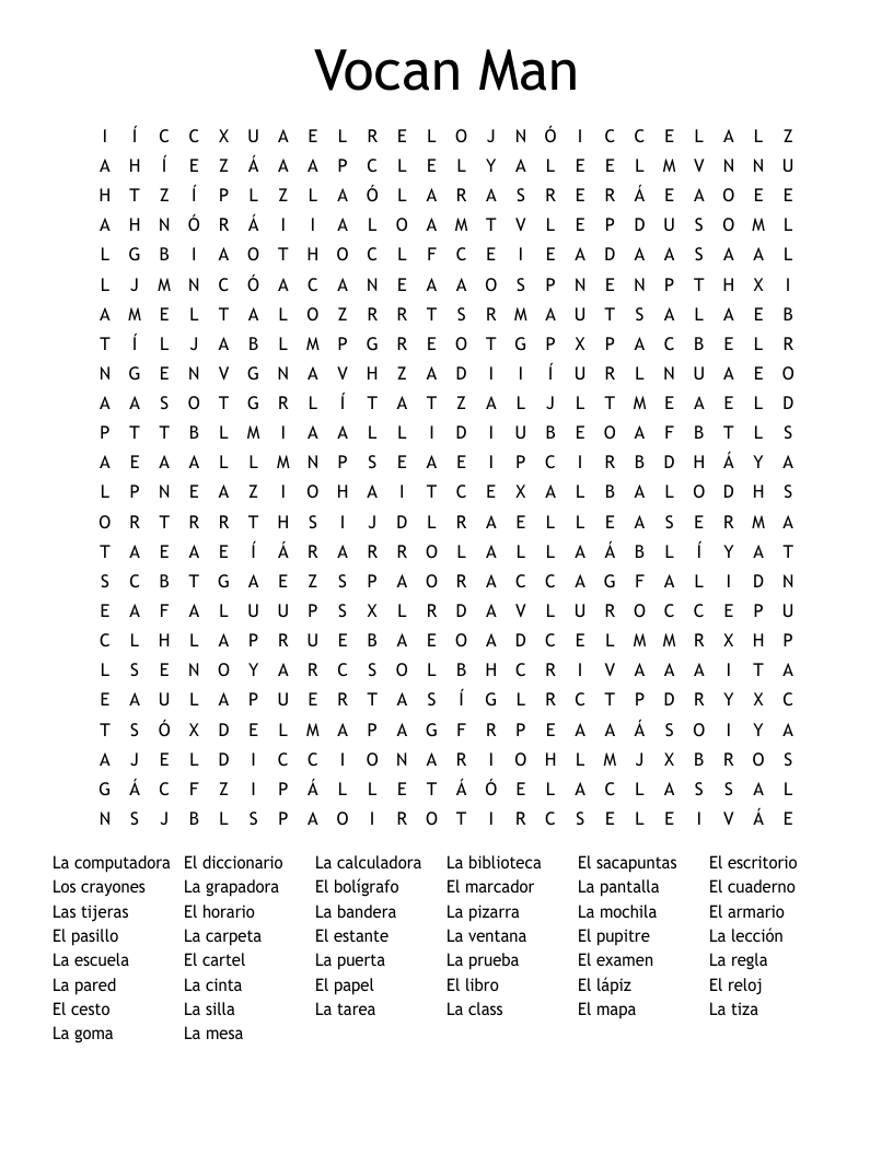 Vocan Man  Word Search
