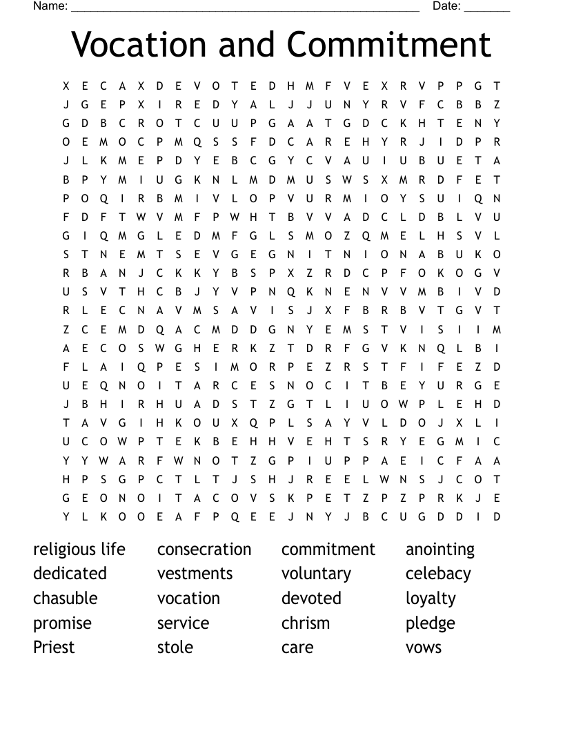 Vocation and Commitment Word Search