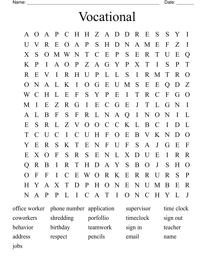 Vocational  Word Search