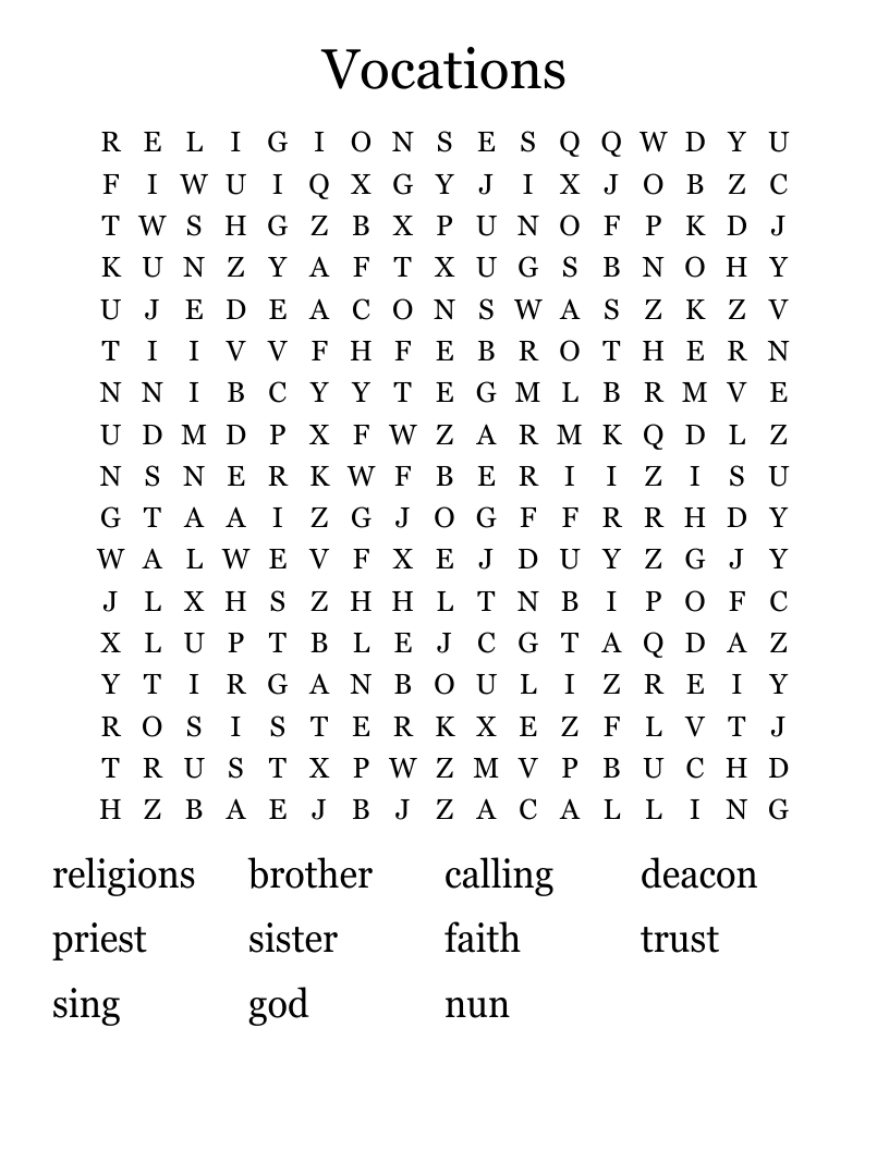 Vocations Word Search