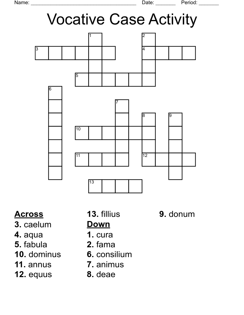 Vocative Case Activity  Crossword