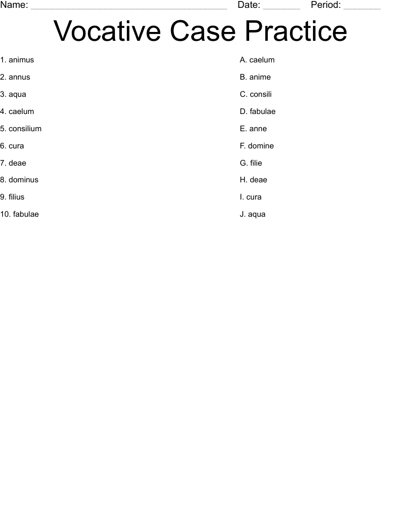 Vocative Case Practice  Worksheet