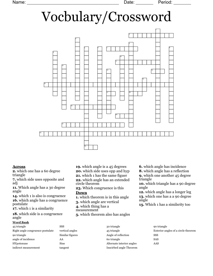 Vocbulary/Crossword