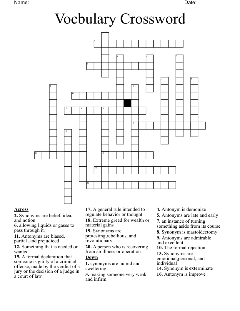 Vocbulary Crossword 
