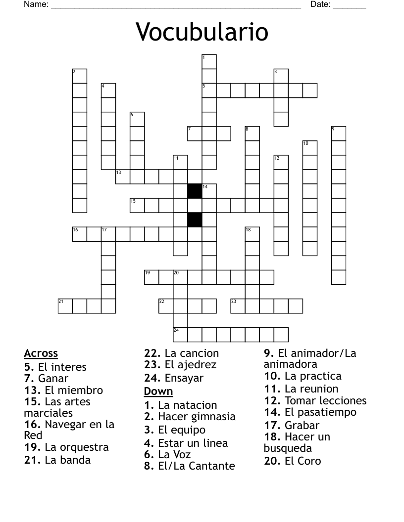 Vocubulario Crossword