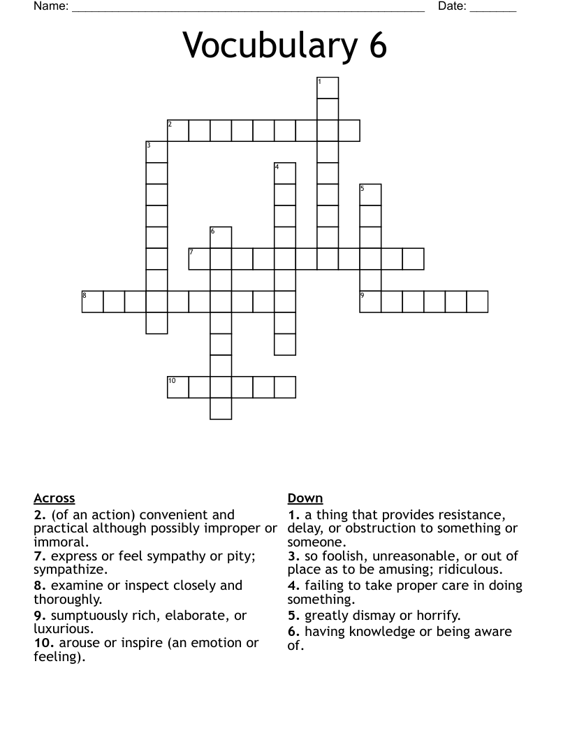 Vocubulary 6 Crossword