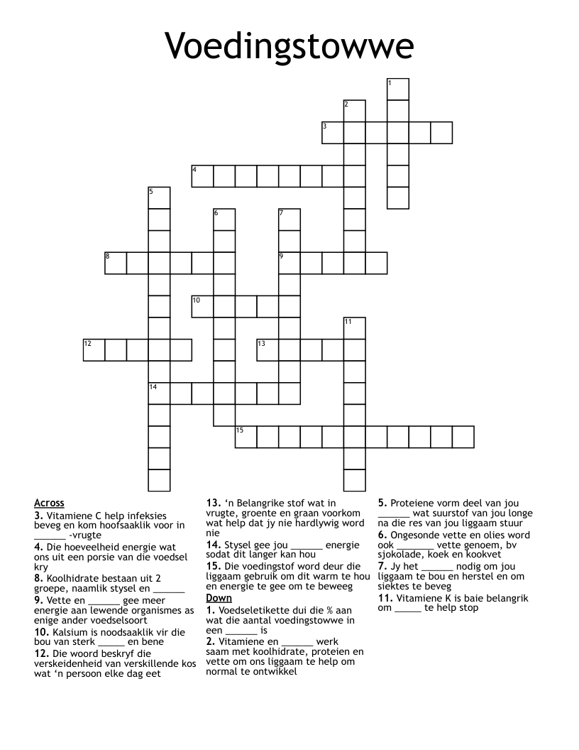 Voedingstowwe Crossword