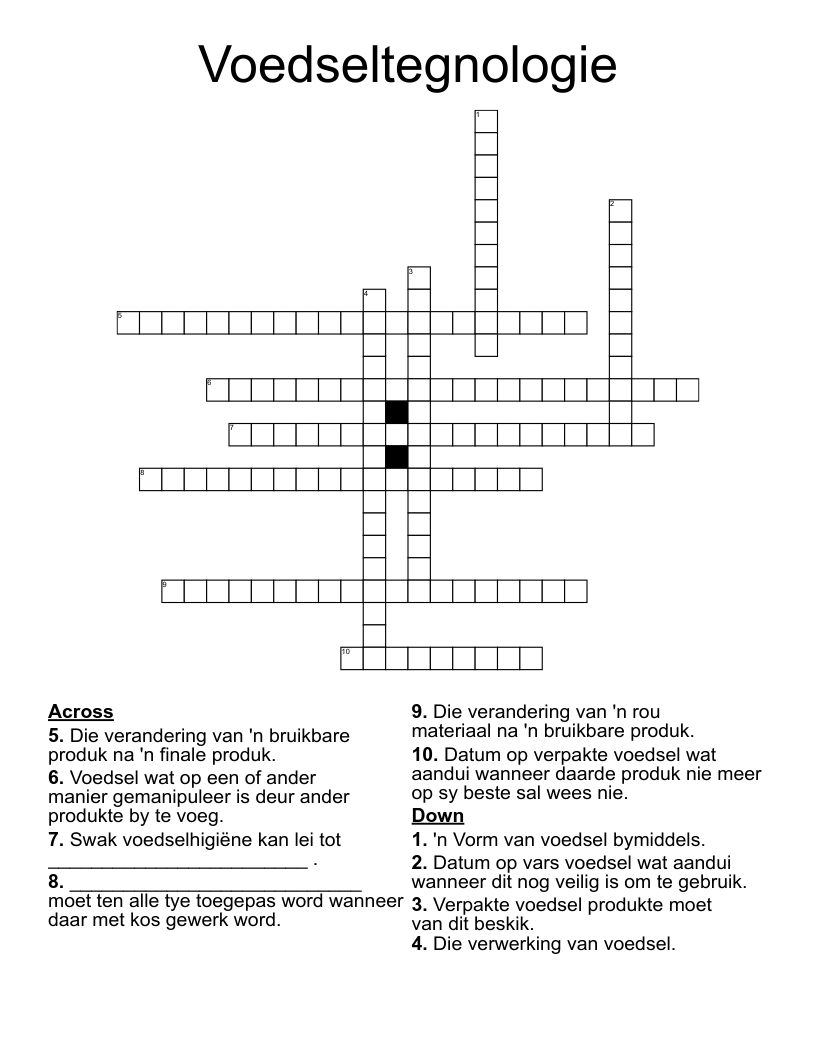 Voedseltegnologie Crossword