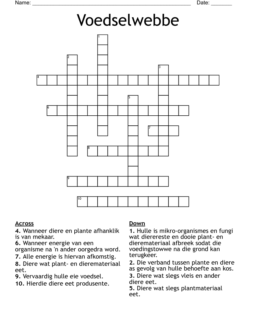Voedselwebbe Crossword