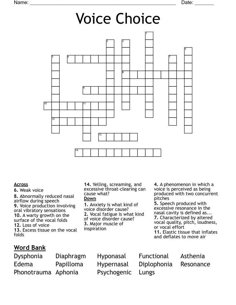 Voice Choice Crossword