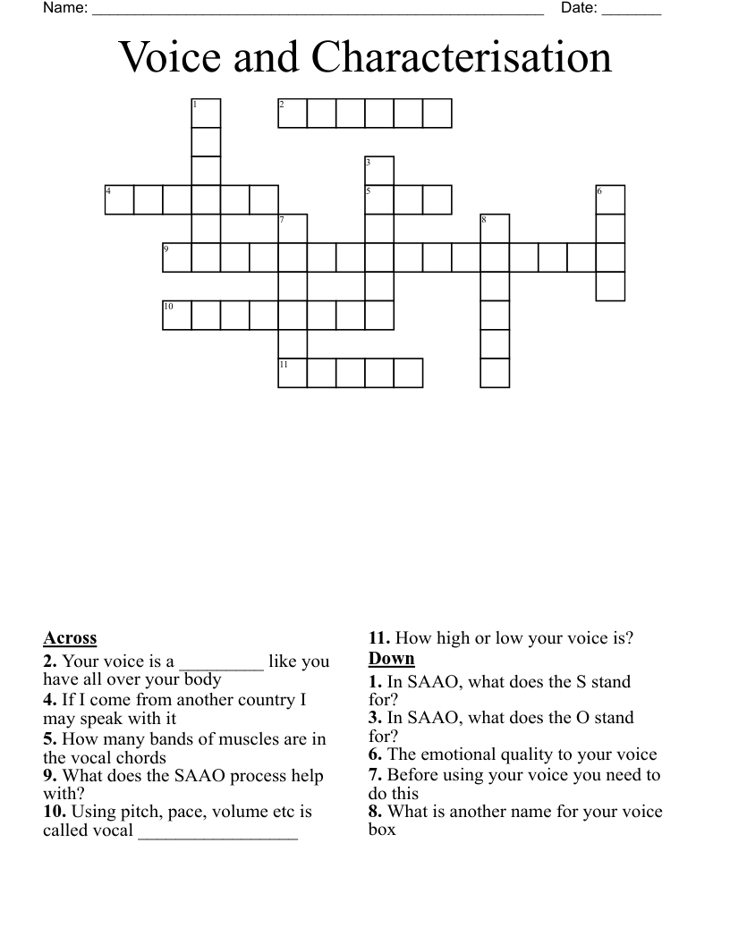 Voice and Characterisation Crossword