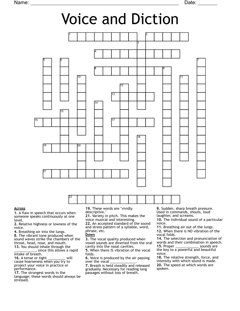 Voice and Diction Crossword