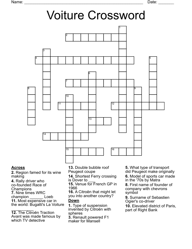 Voiture Crossword