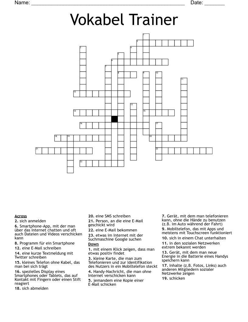 Vokabel Trainer Crossword