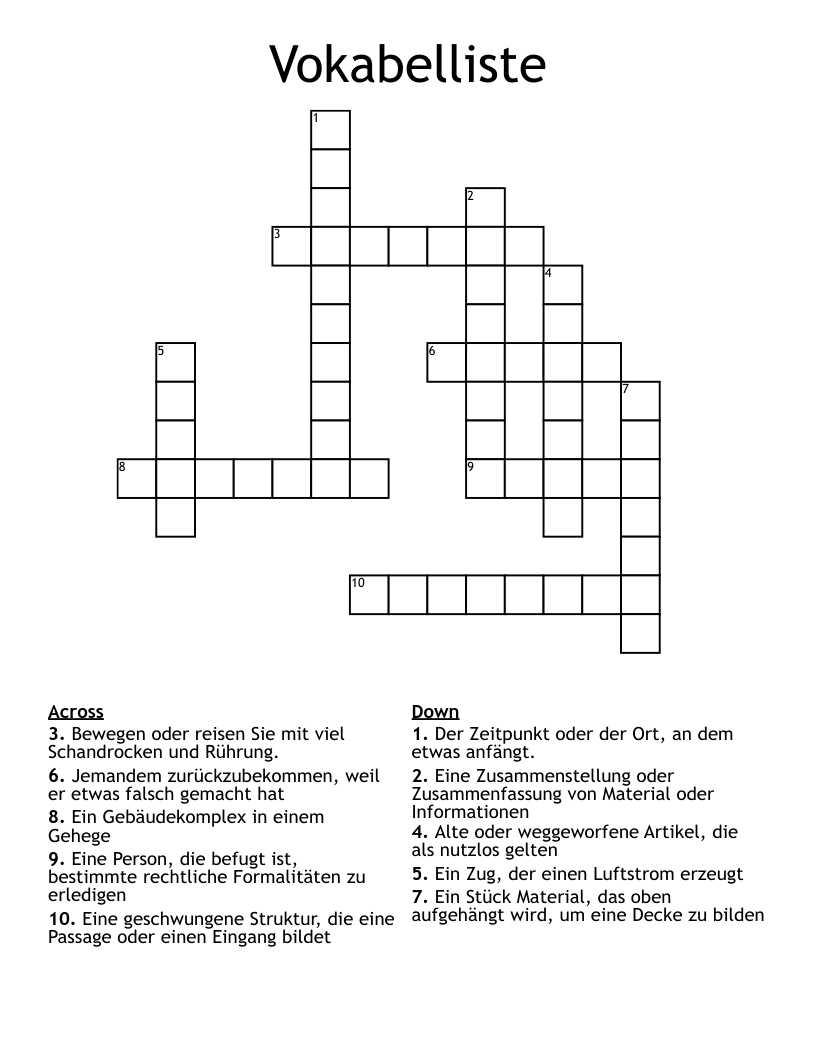 Vokabelliste Crossword