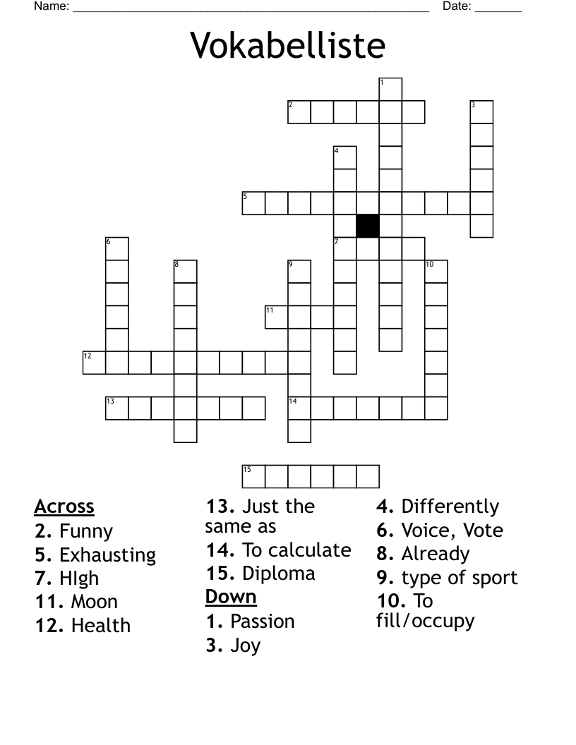 Vokabelliste Crossword