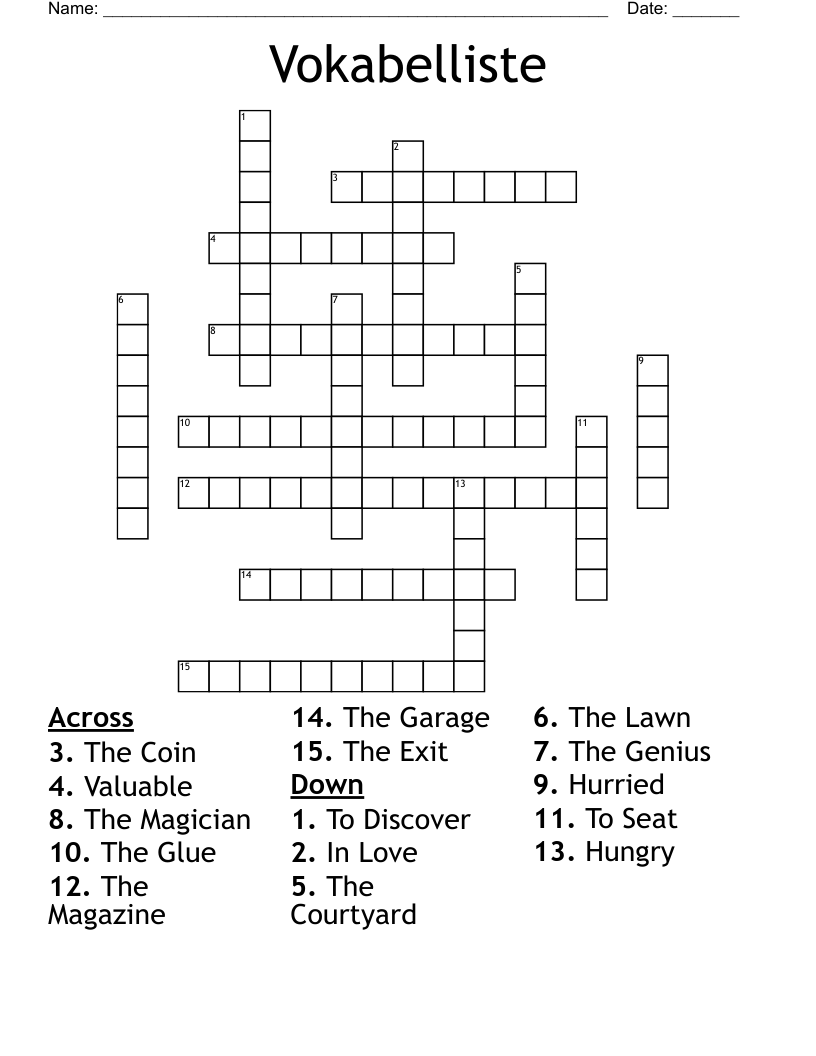 Vokabelliste Crossword