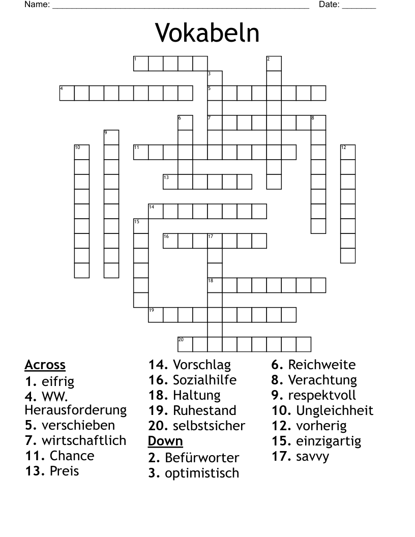 Vokabeln Crossword