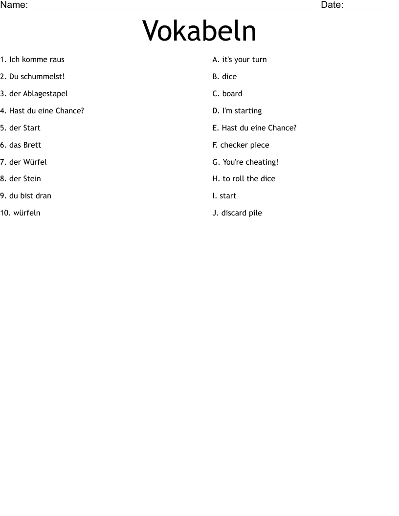Vokabeln Worksheet