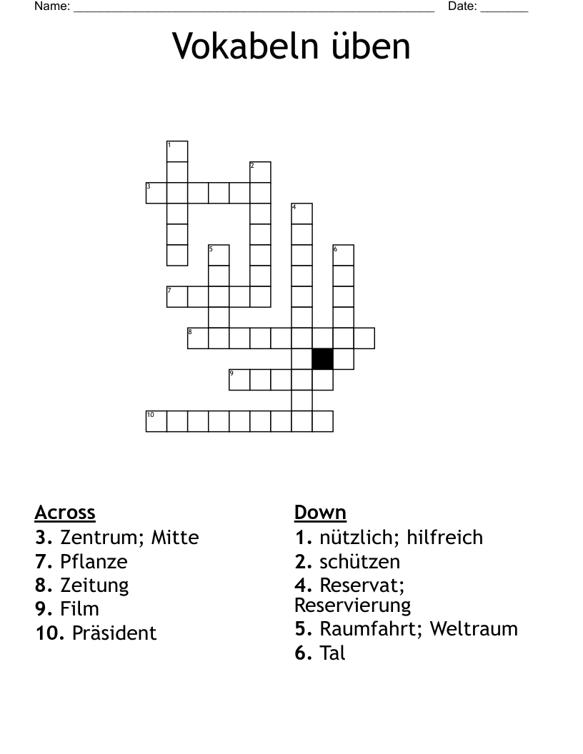 Vokabeln üben Crossword