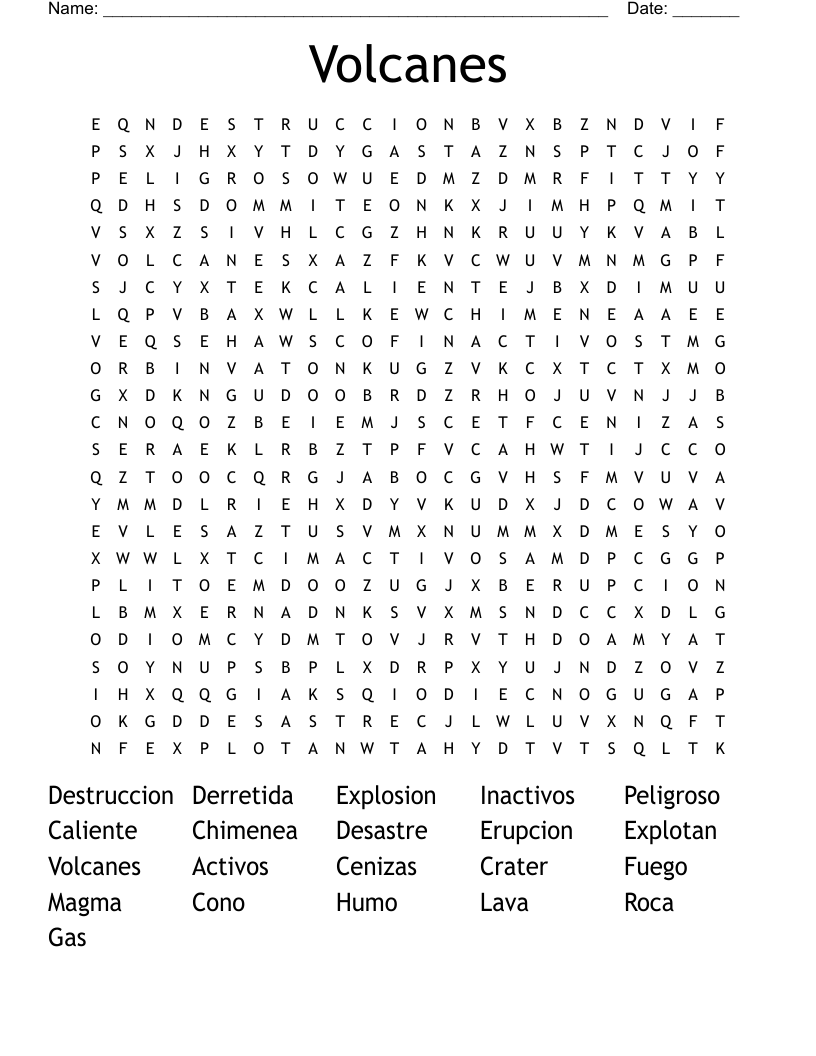 Volcanes Word Search