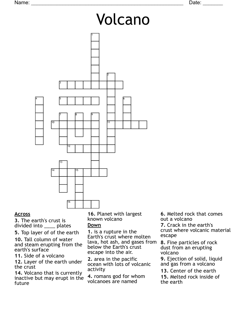 Volcano Crossword
