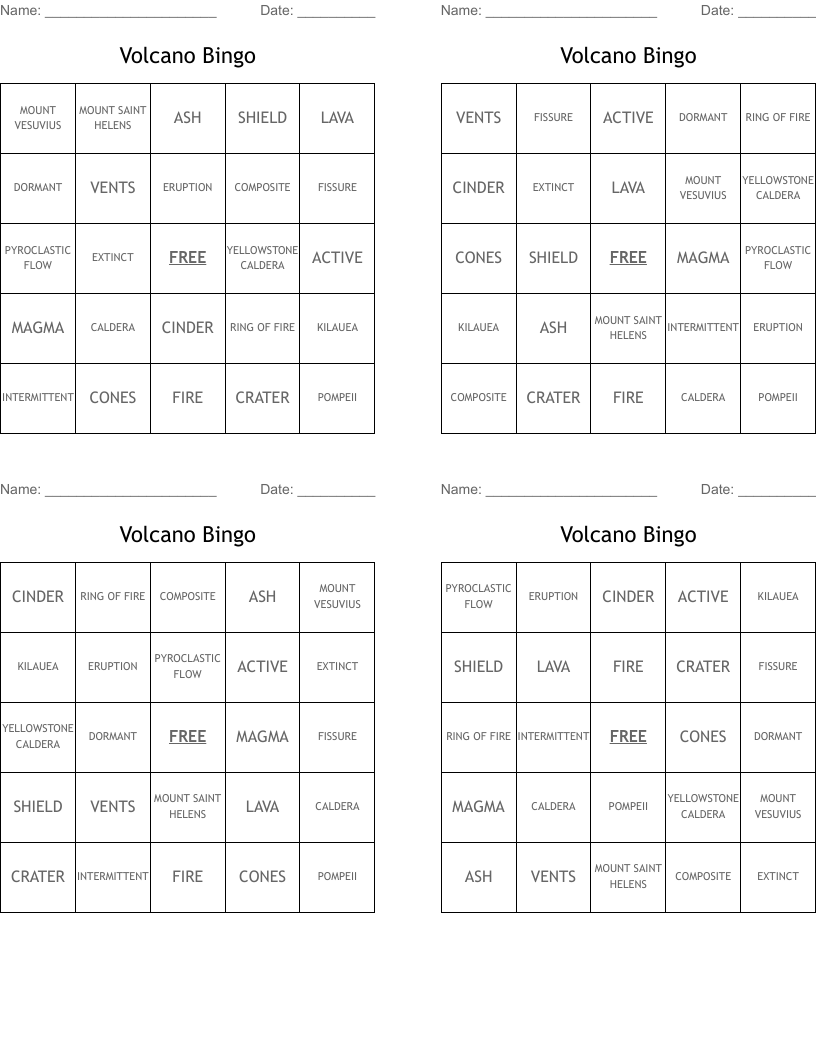 Volcano Bingo