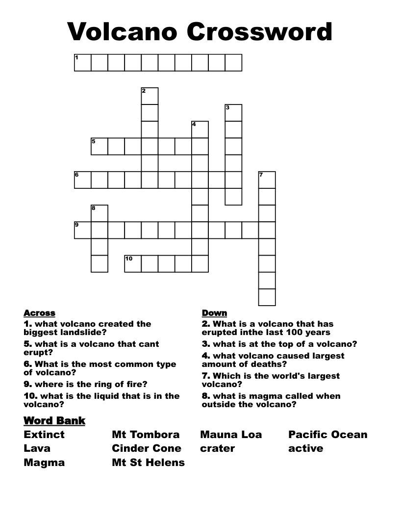 Volcano Crossword