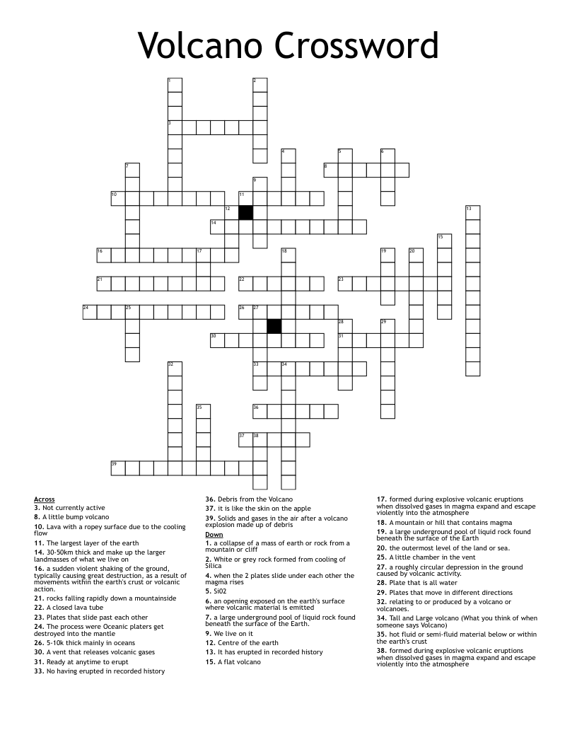 Volcano Crossword